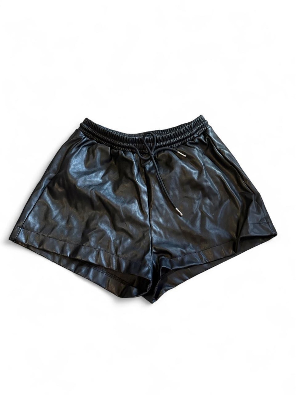 Women's Faux Leather Drawstring Shorts - Black